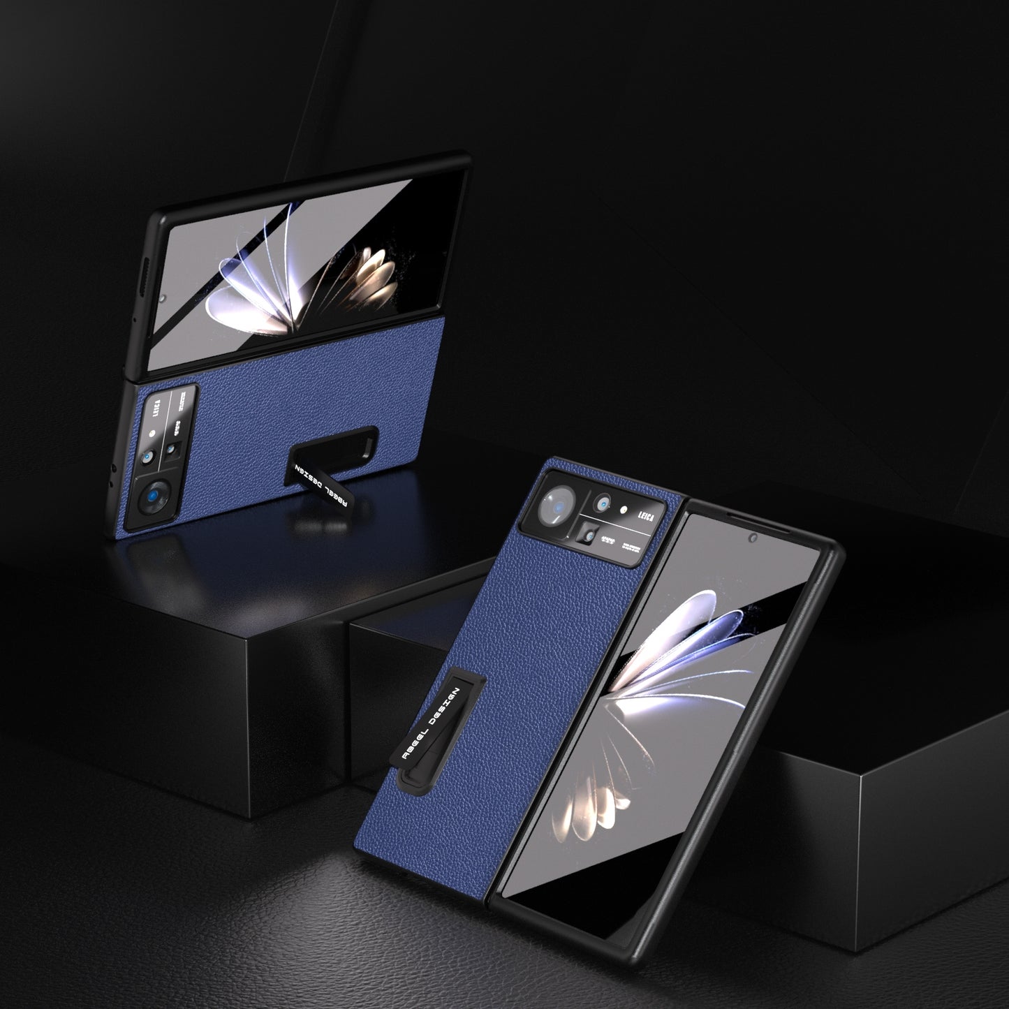 For Xiaomi Mix Fold 2 Integrated Black Edge Genuine Leather Mino Phone Case with Holder(Royal Blue)
