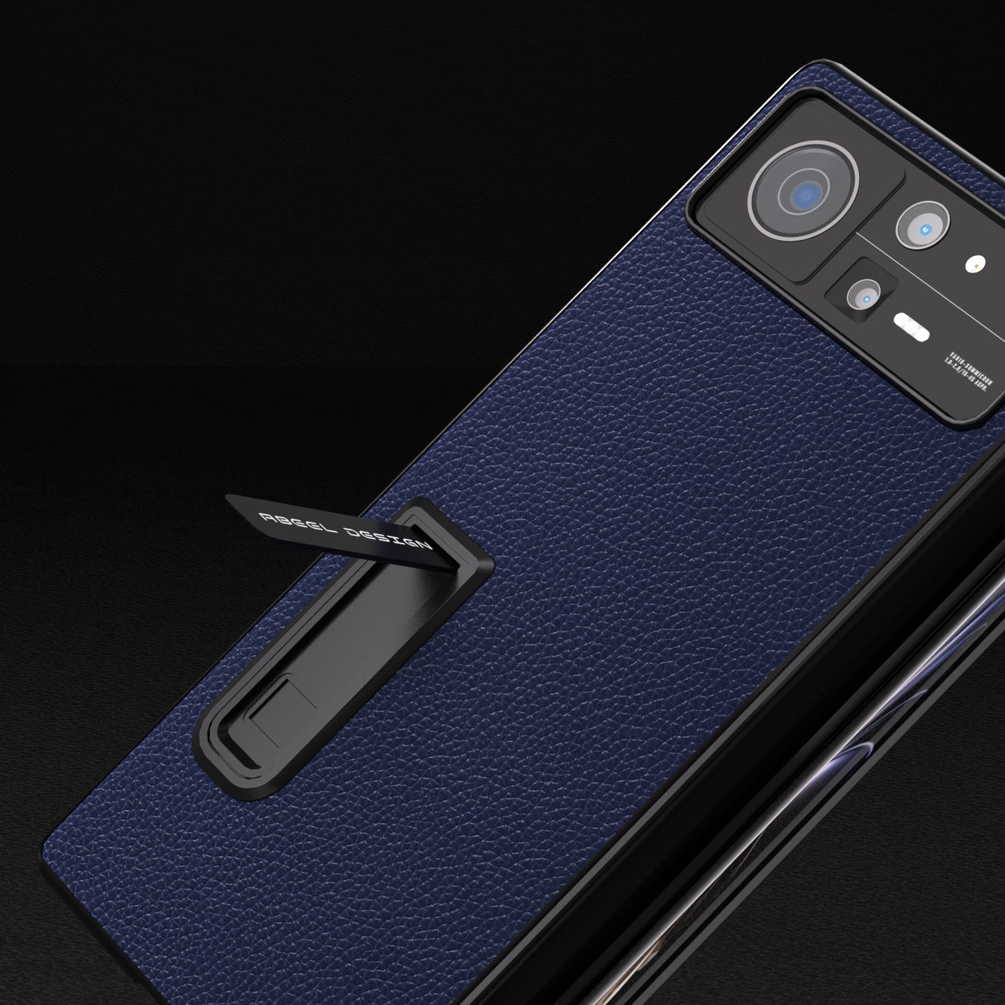 For Xiaomi Mix Fold 2 Integrated Black Edge Genuine Leather Mino Phone Case with Holder(Royal Blue)