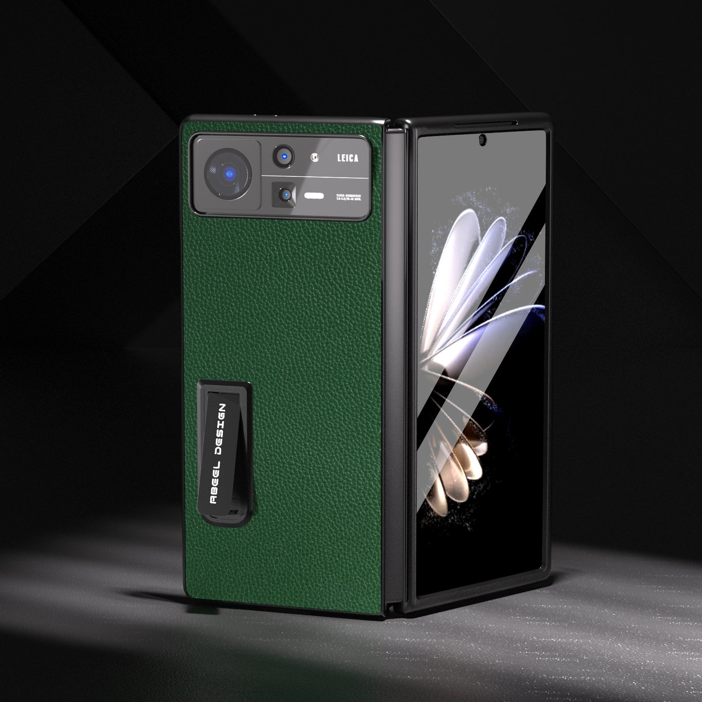 For Xiaomi Mix Fold 2 Integrated Black Edge Genuine Leather Mino Phone Case with Holder(Green)
