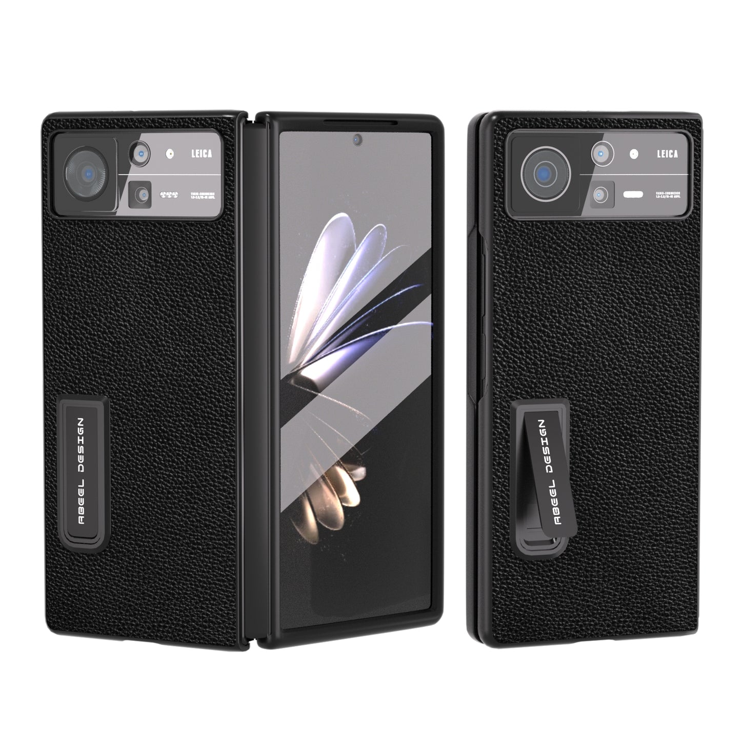 For Xiaomi Mix Fold 2 Integrated Black Edge Genuine Leather Mino Phone Case with Holder(Black)