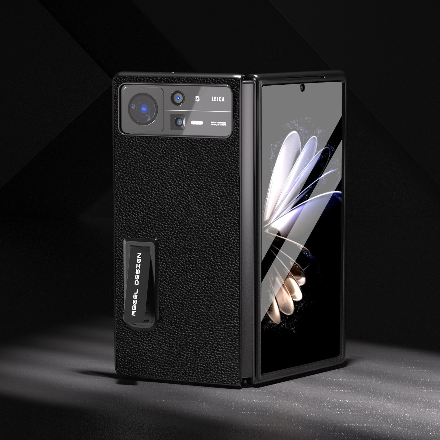 For Xiaomi Mix Fold 2 Integrated Black Edge Genuine Leather Mino Phone Case with Holder(Black)