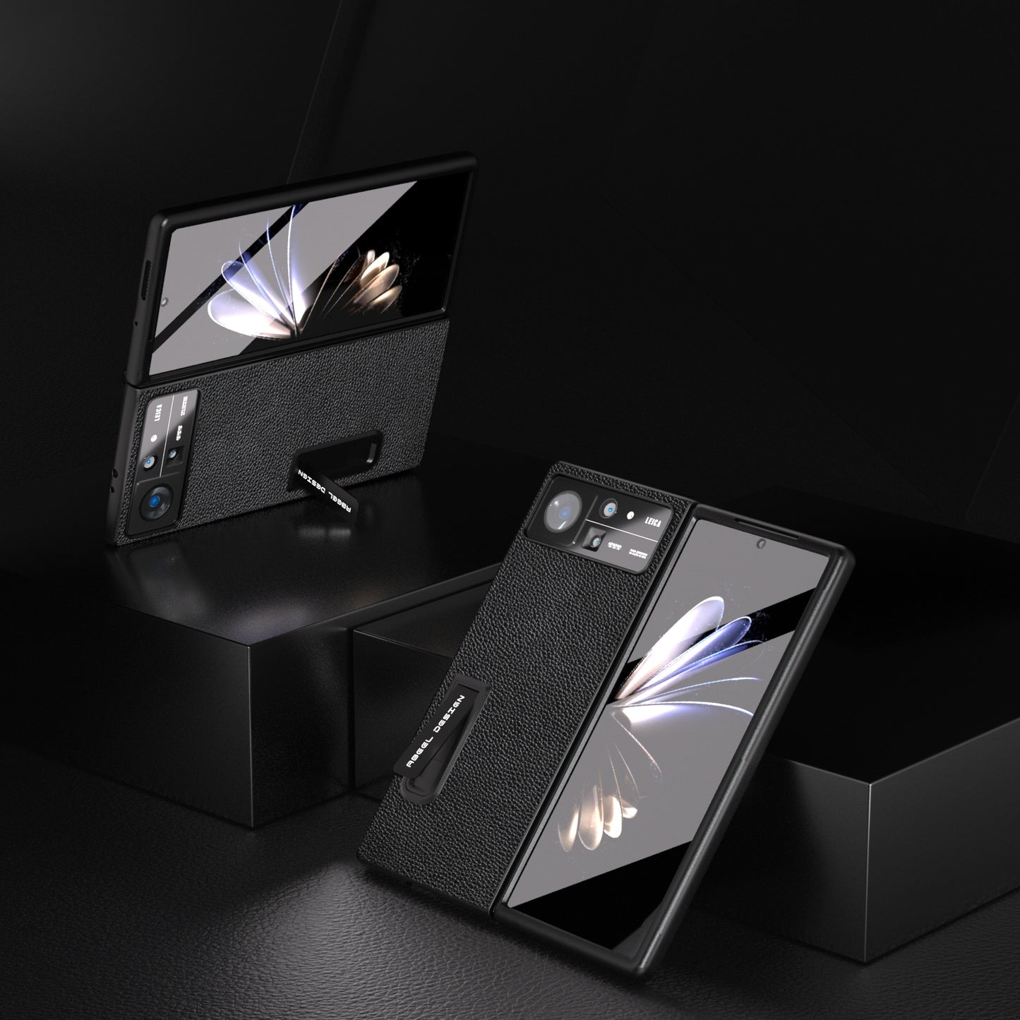 For Xiaomi Mix Fold 2 Integrated Black Edge Genuine Leather Mino Phone Case with Holder(Black)