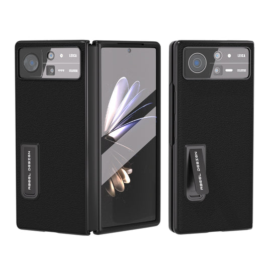 For Xiaomi Mix Fold 2 ABEEL Integrated Genuine Leather Wave Phone Case with Holder(Black)