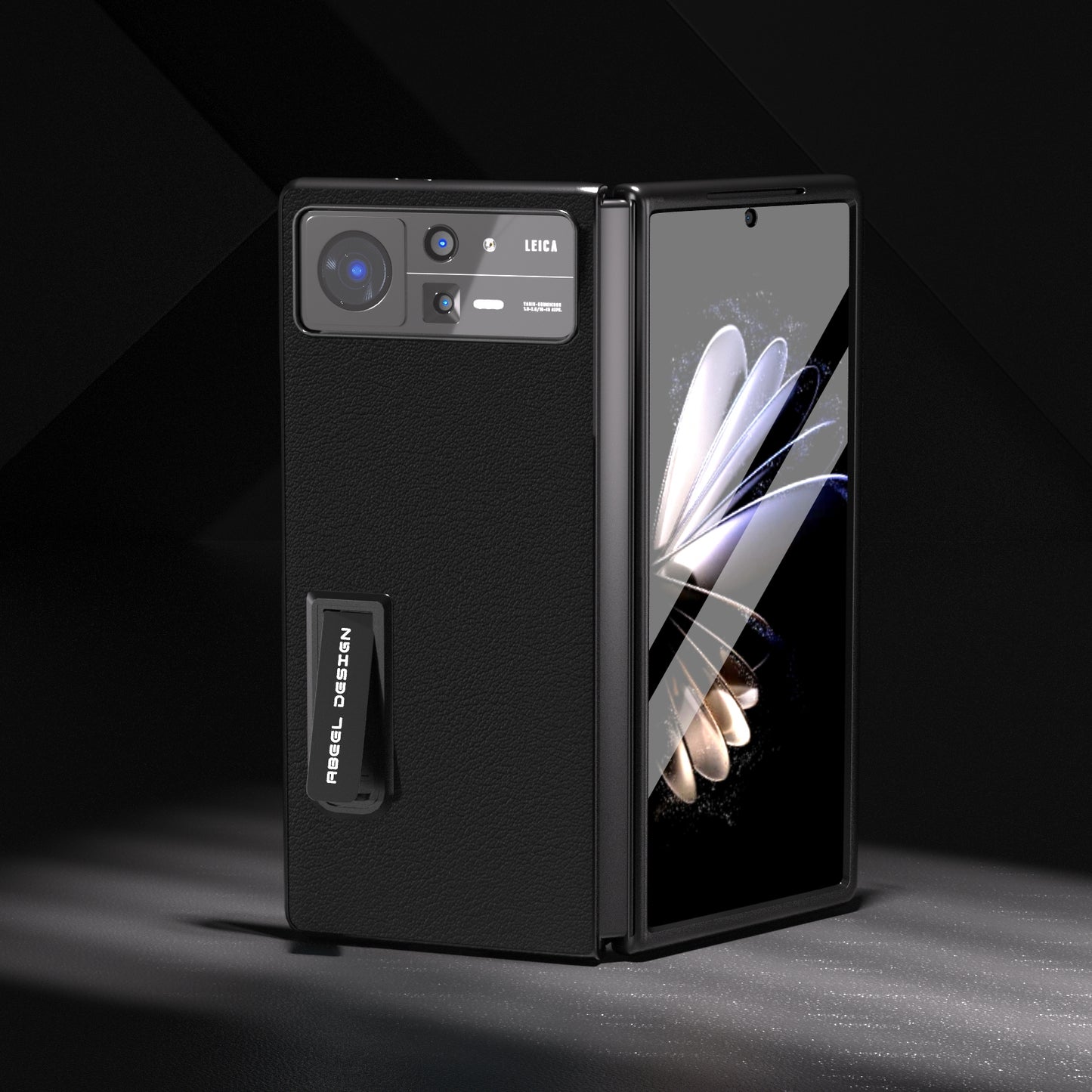 For Xiaomi Mix Fold 2 ABEEL Integrated Genuine Leather Wave Phone Case with Holder(Black)
