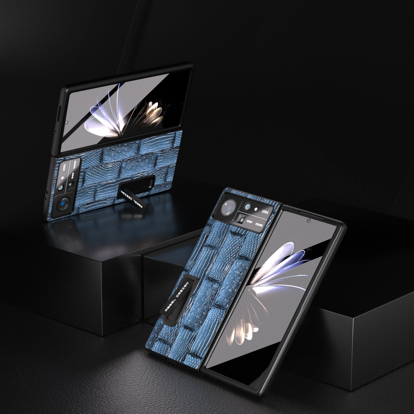 For Xiaomi Mix Fold 2 ABEEL Integrated Genuine Leather Mahjong Texture Series Phone Case with Holder(Blue)