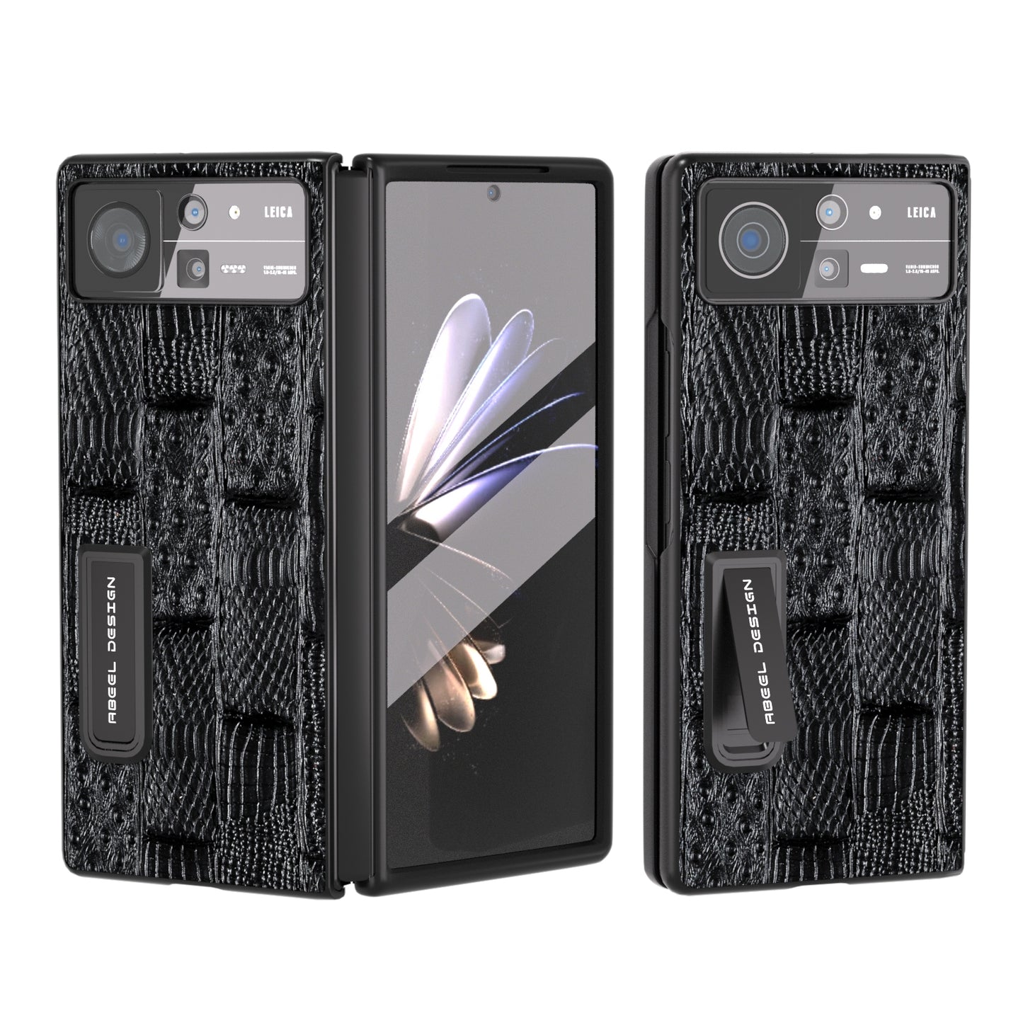 For Xiaomi Mix Fold 2 ABEEL Integrated Genuine Leather Mahjong Texture Series Phone Case with Holder(Black)
