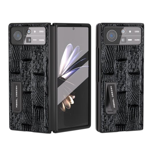 For Xiaomi Mix Fold 2 ABEEL Integrated Genuine Leather Mahjong Texture Series Phone Case with Holder(Black)