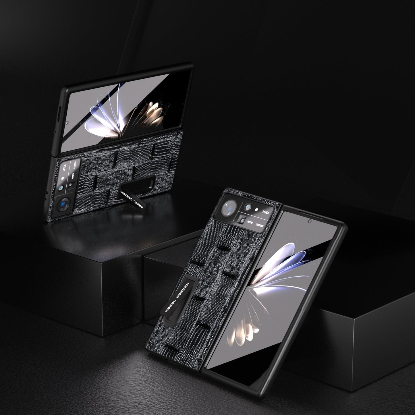 For Xiaomi Mix Fold 2 ABEEL Integrated Genuine Leather Mahjong Texture Series Phone Case with Holder(Black)