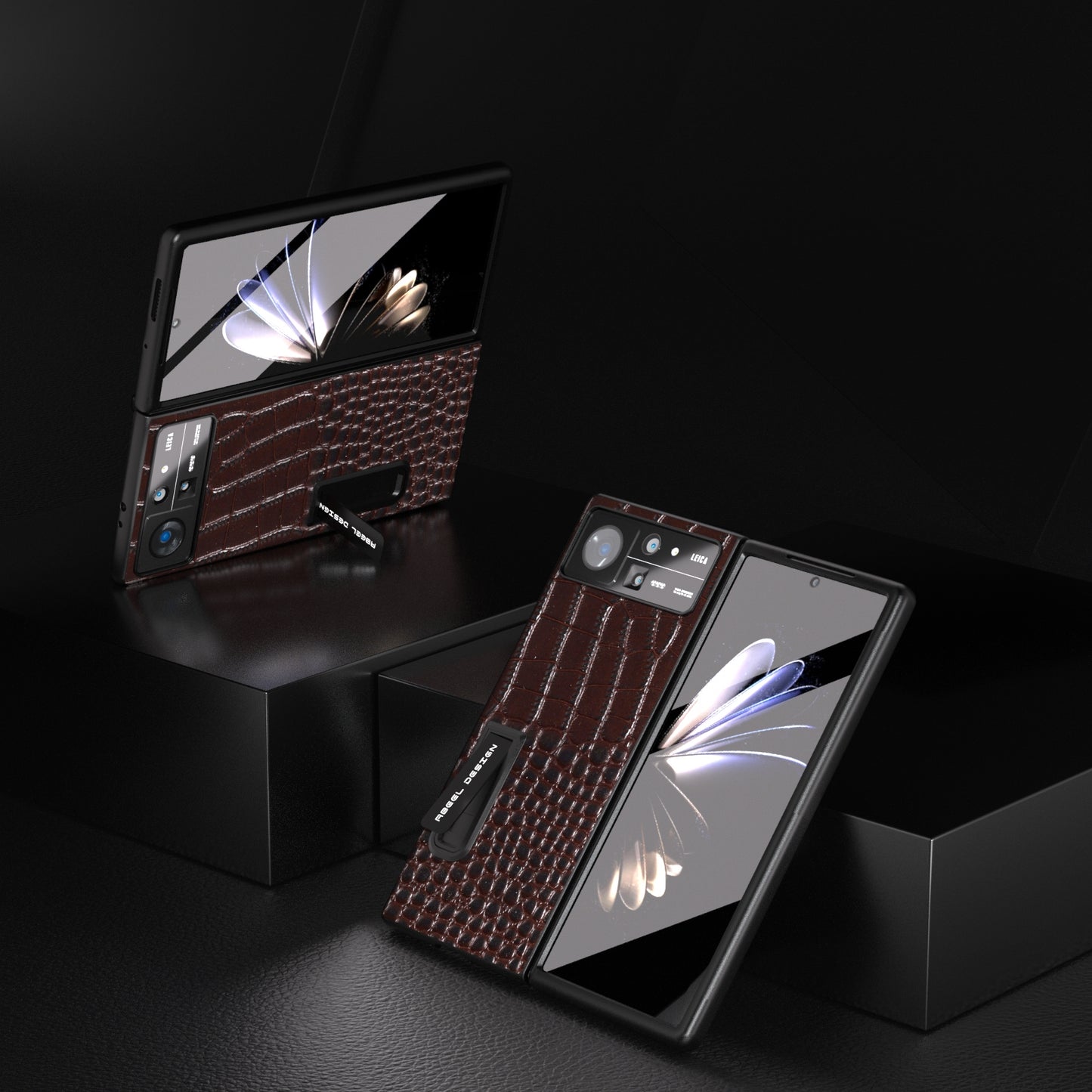 For Xiaomi Mix Fold 2 ABEEL Integrated Genuine Leather Crocodile Pattern Phone Case with Holder(Coffee)