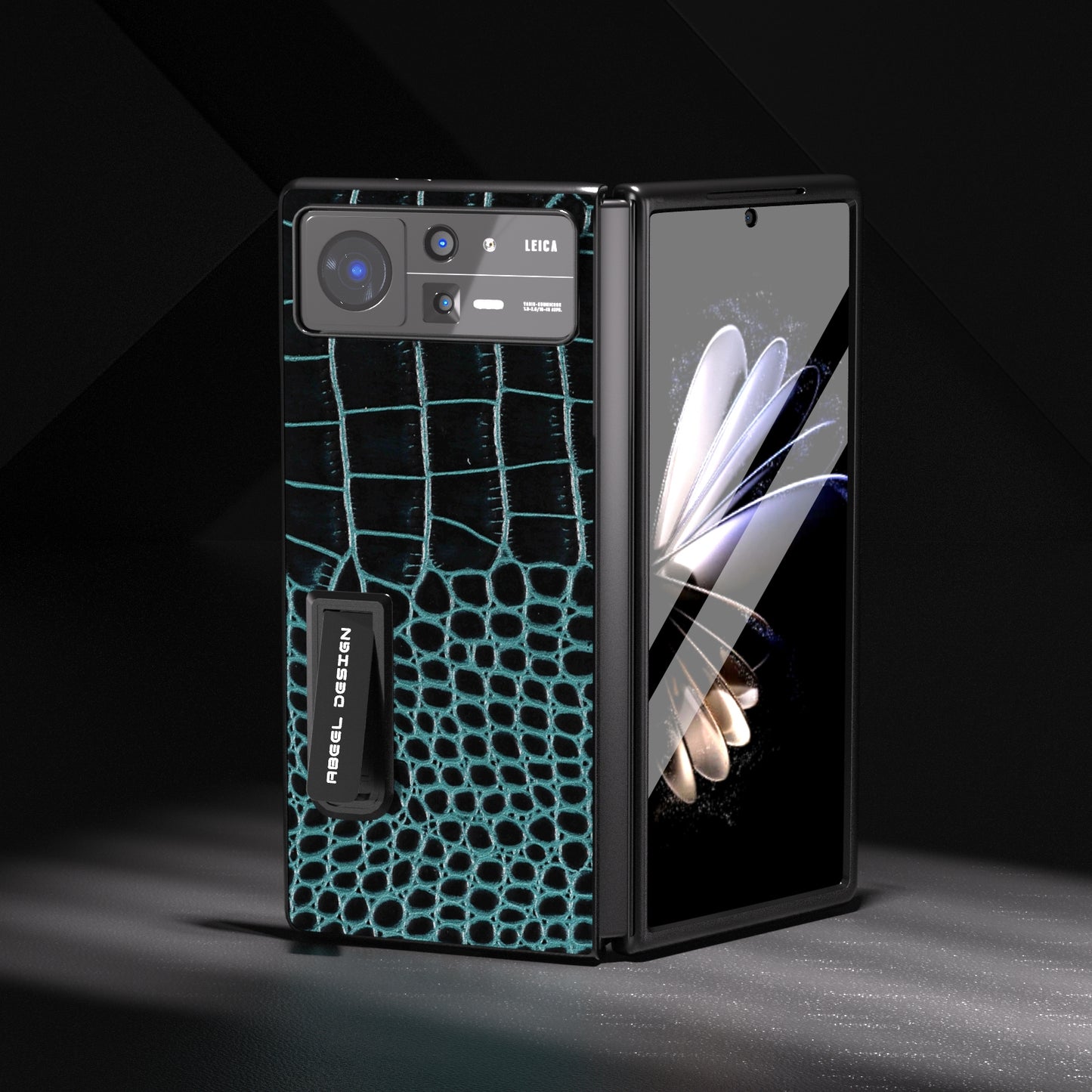 For Xiaomi Mix Fold 2 ABEEL Integrated Genuine Leather Crocodile Pattern Phone Case with Holder(Blue)