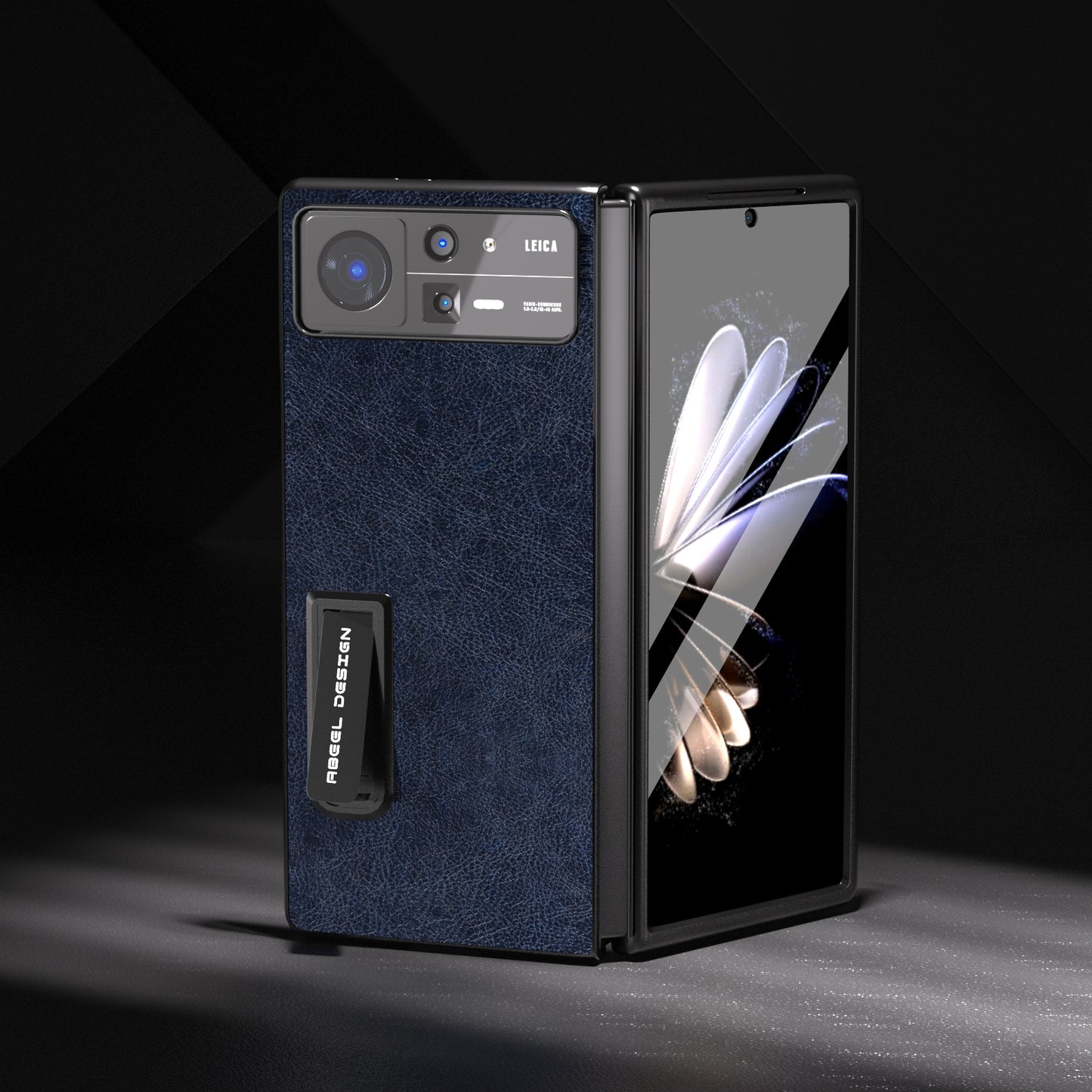 For Xiaomi Mix Fold 2 Integrated Retro Litchi Texture PU Phone Case with Holder(Blue)