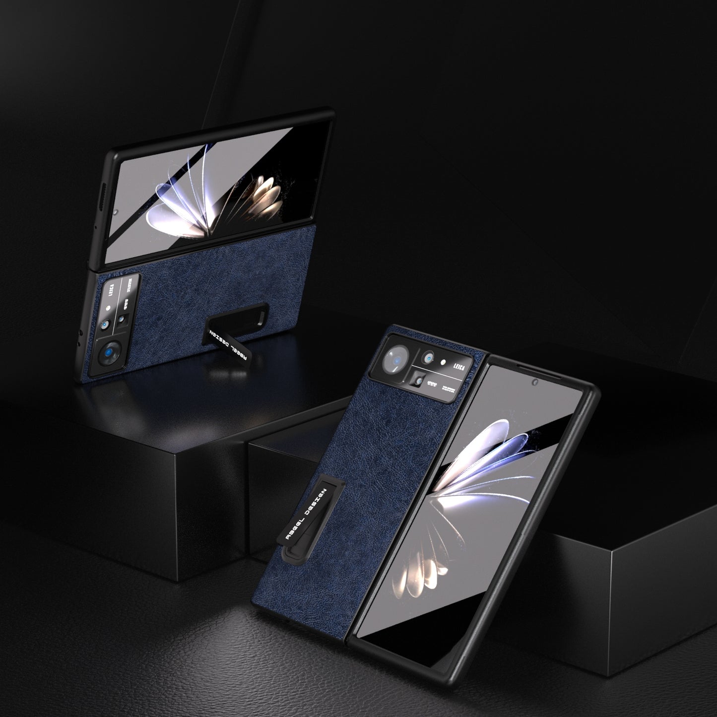 For Xiaomi Mix Fold 2 Integrated Retro Litchi Texture PU Phone Case with Holder(Blue)