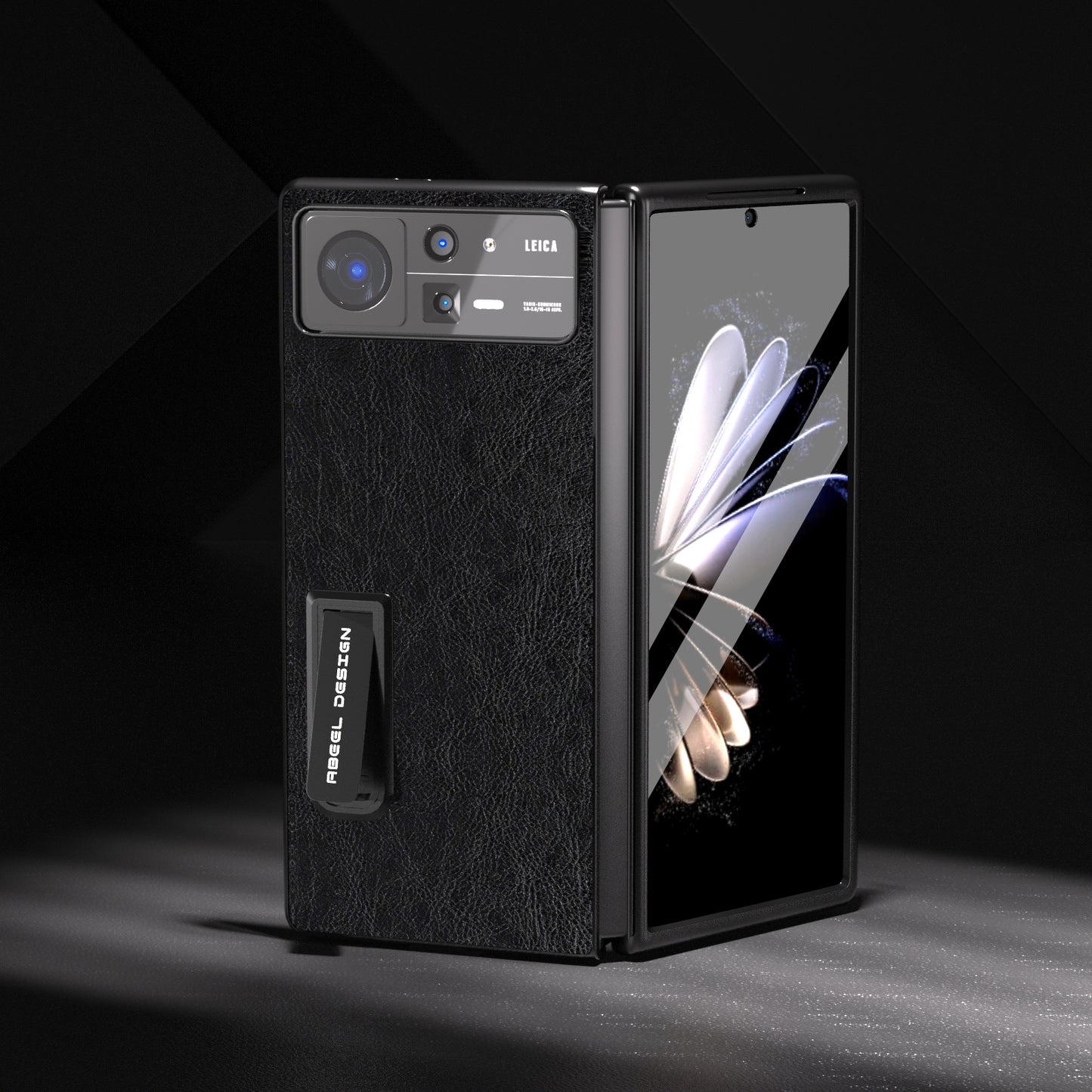 For Xiaomi Mix Fold 2 Integrated Retro Litchi Texture PU Phone Case with Holder(Black)