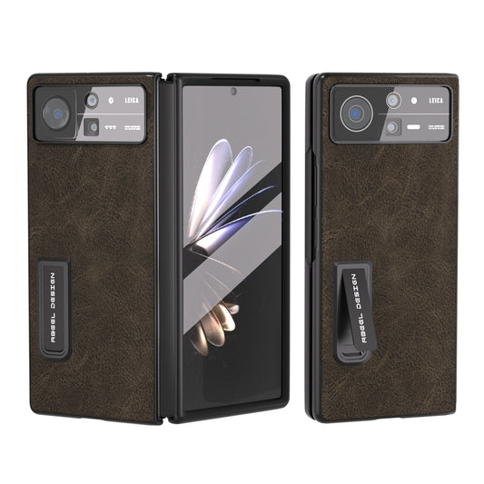For Xiaomi Mix Fold 2 Integrated Dream Litchi Texture PU Phone Case with Holder(Khaki)