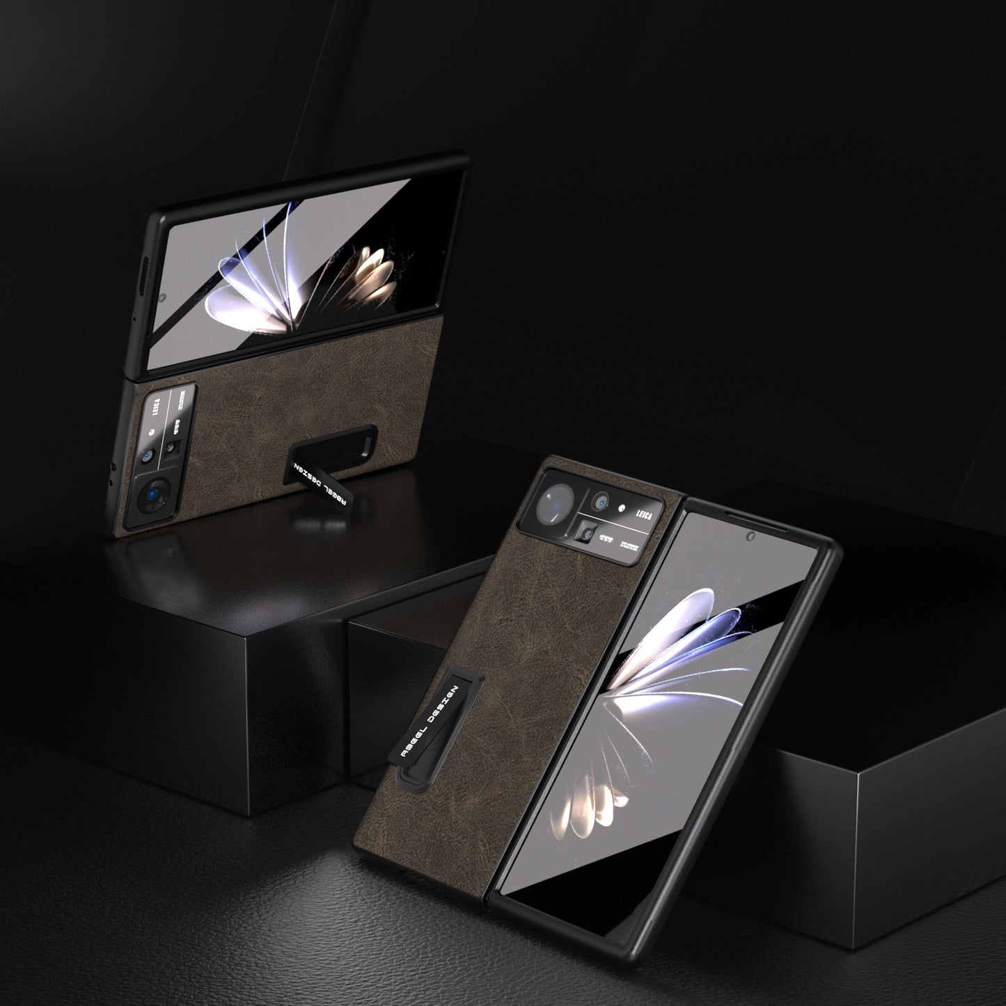 For Xiaomi Mix Fold 2 Integrated Dream Litchi Texture PU Phone Case with Holder(Khaki)