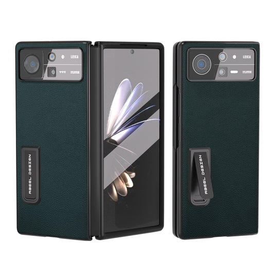 For Xiaomi Mix Fold 2 Integrated Genuine Leather Luolai Series Phone Case with Holder(Dark Green)