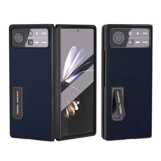 For Xiaomi Mix Fold 2 Integrated Genuine Leather Luolai Series Phone Case with Holder(Dark Blue)