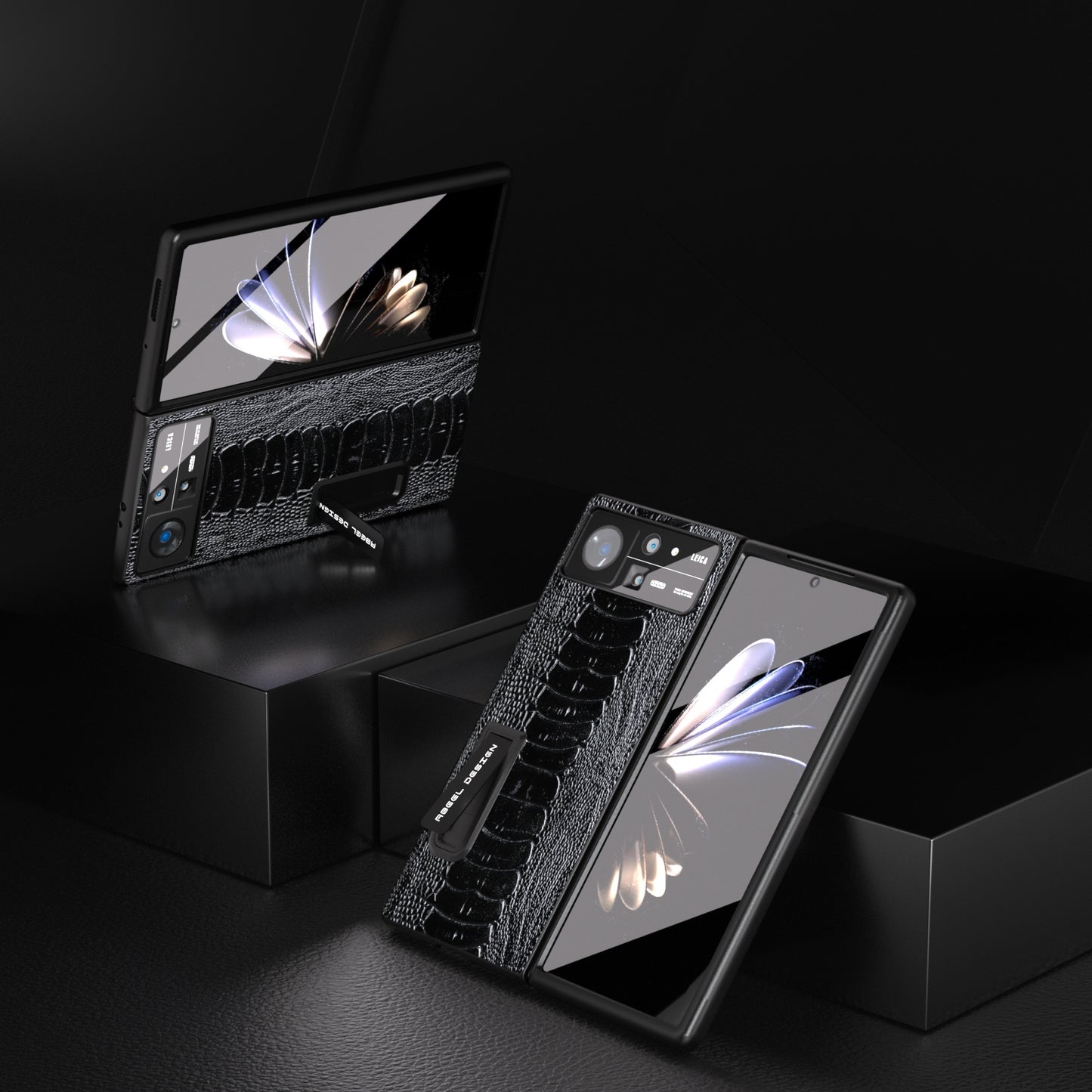 For Xiaomi Mix Fold 2 Integrated  Genuine Leather Weilai Series Phone Case with Holder(Black)