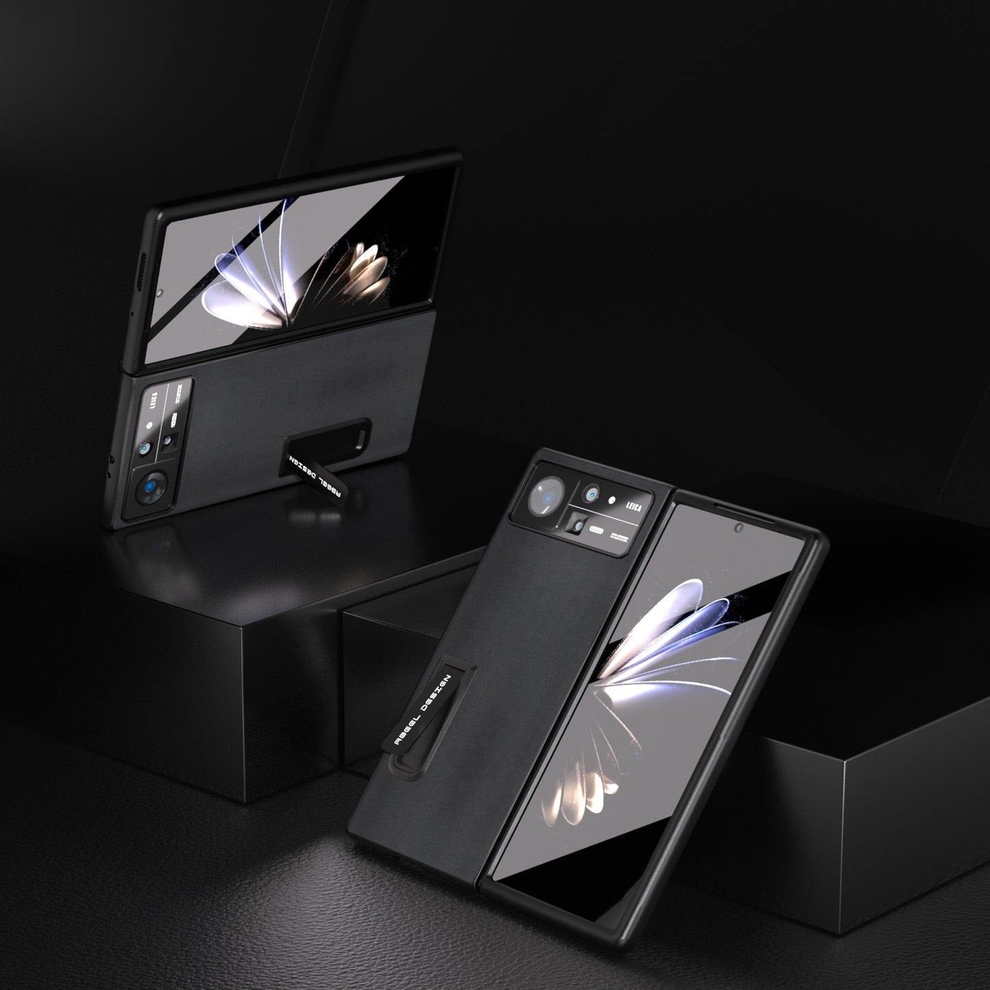 For Xiaomi Mix Fold 2 Integrated Genuine Leather Xiaoya Series Phone Case with Holder(Black)