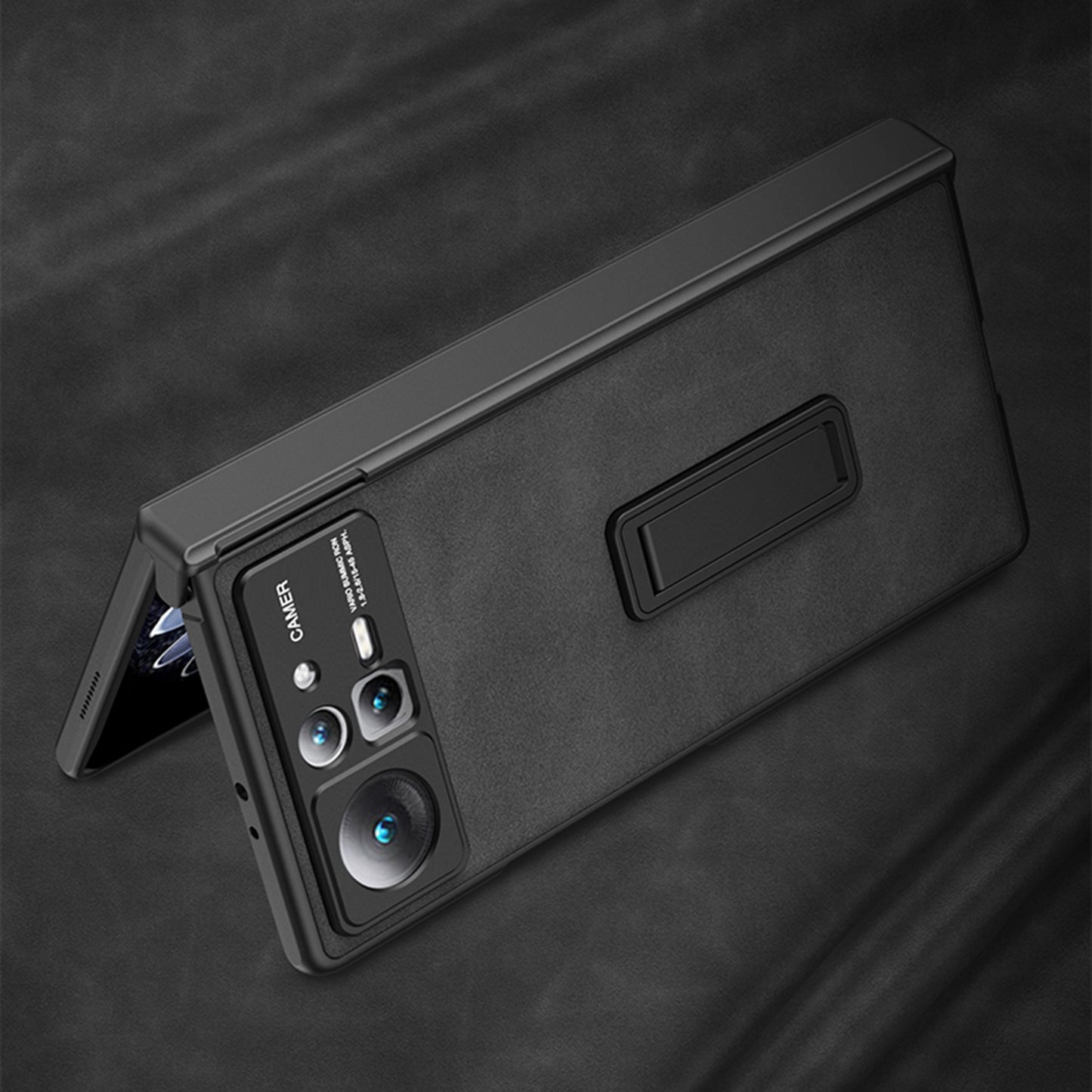 For Xiaomi Mix Fold 2 GKK Integrated Peep-proof Fold Full Coverage Leather Phone Case with Holder(Black)