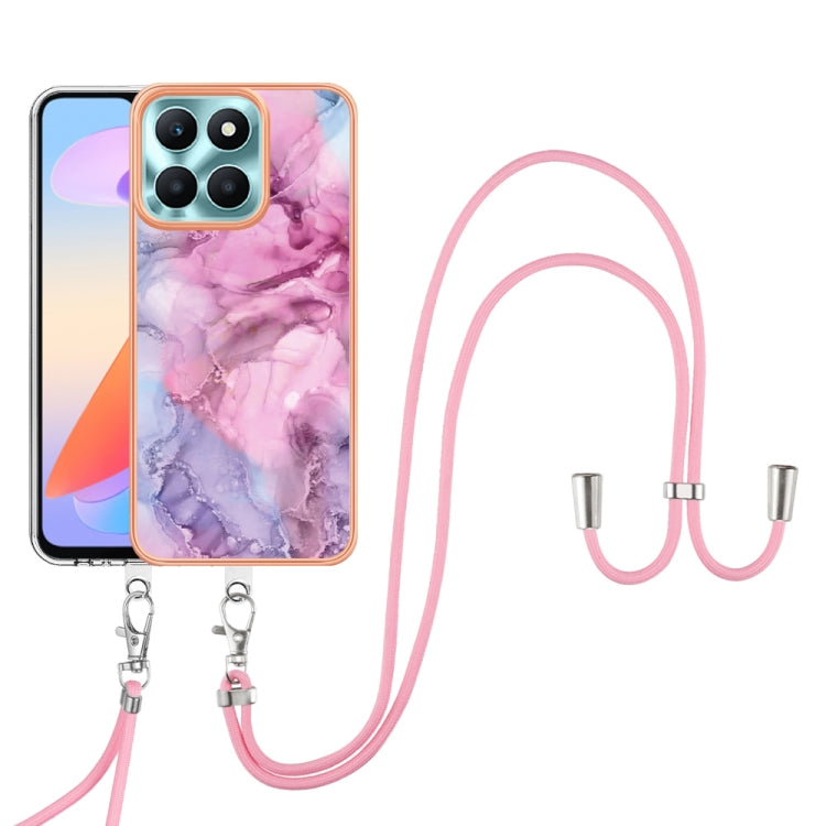 For Honor X6a Electroplating Marble Dual-side IMD Phone Case with Lanyard(Pink 013)