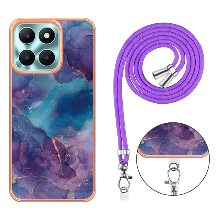 For Honor X6a Electroplating Marble Dual-side IMD Phone Case with Lanyard(Purple 016)