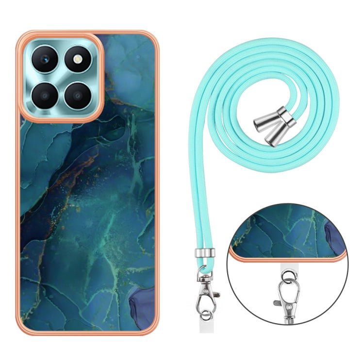 For Honor X6a Electroplating Marble Dual-side IMD Phone Case with Lanyard(Green 017)