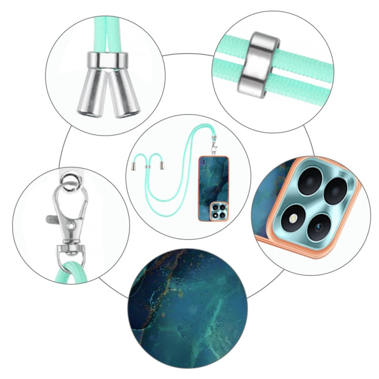 For Honor X6a Electroplating Marble Dual-side IMD Phone Case with Lanyard(Green 017)