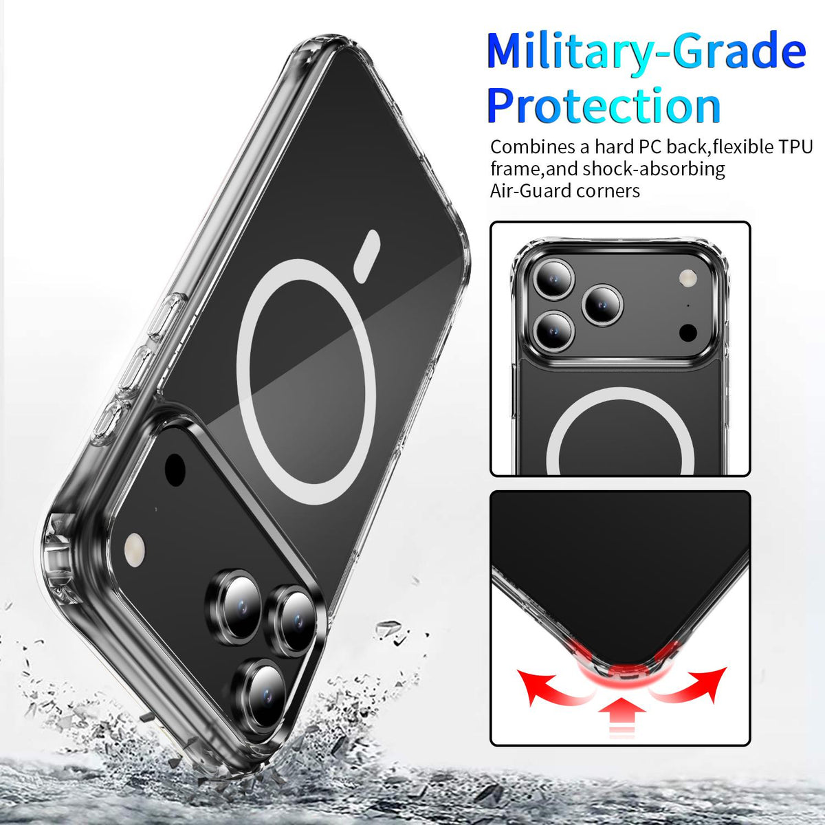 Compatible with iPhone 18 Pro Max Four Corner Airbags MagSafe Magnetic Phone Case - Transparent