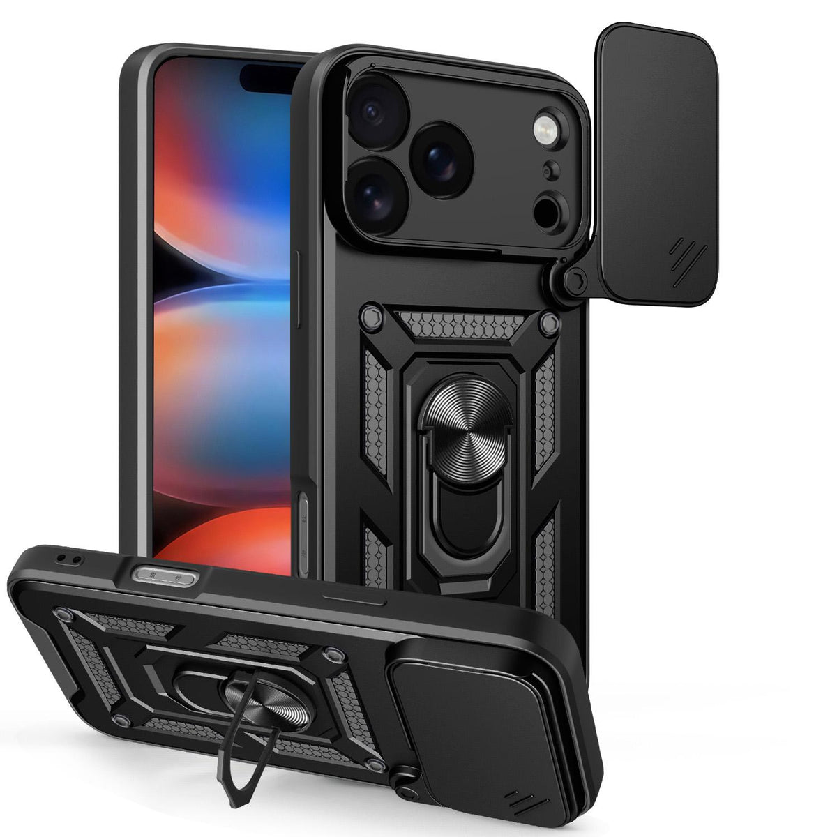 Compatible with iPhone 18 Pro Max Sliding Camera Cover Design TPU+PC Phone Case - Black