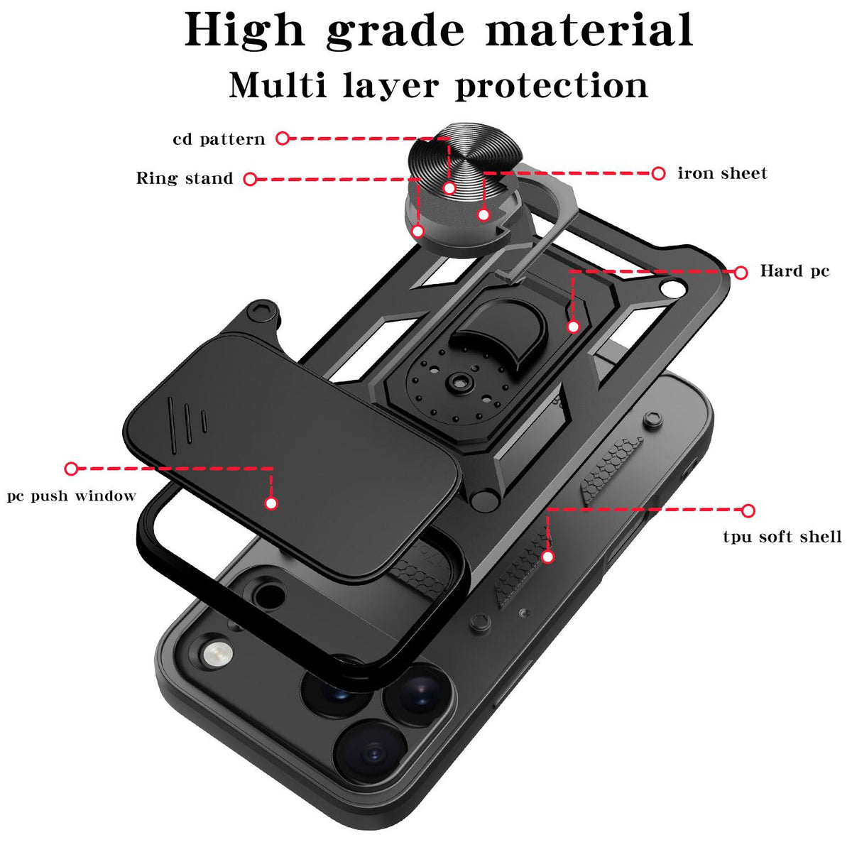 Compatible with iPhone 18 Pro Max Sliding Camera Cover Design TPU+PC Phone Case - Red