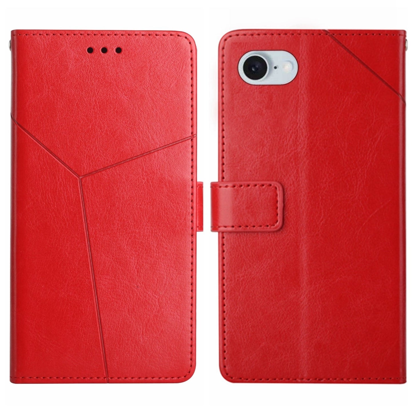 For iPhone 16e HT01 Y-shaped Pattern Flip Leather Phone Case(Red)