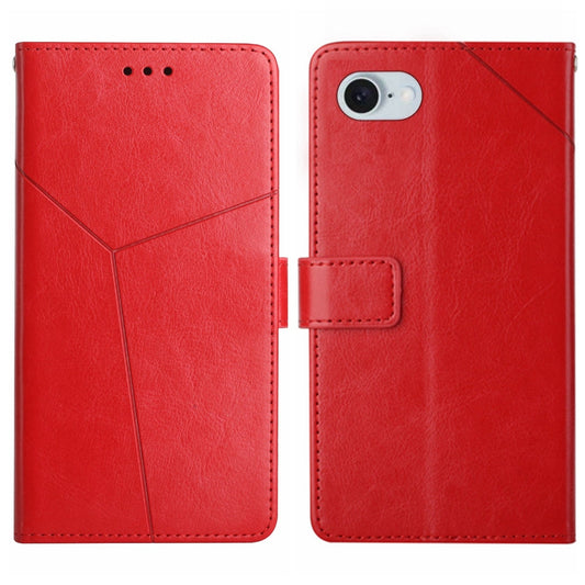For iPhone 16e HT01 Y-shaped Pattern Flip Leather Phone Case(Red)