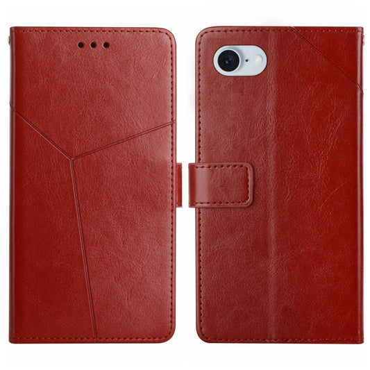 For iPhone 16e HT01 Y-shaped Pattern Flip Leather Phone Case(Brown)