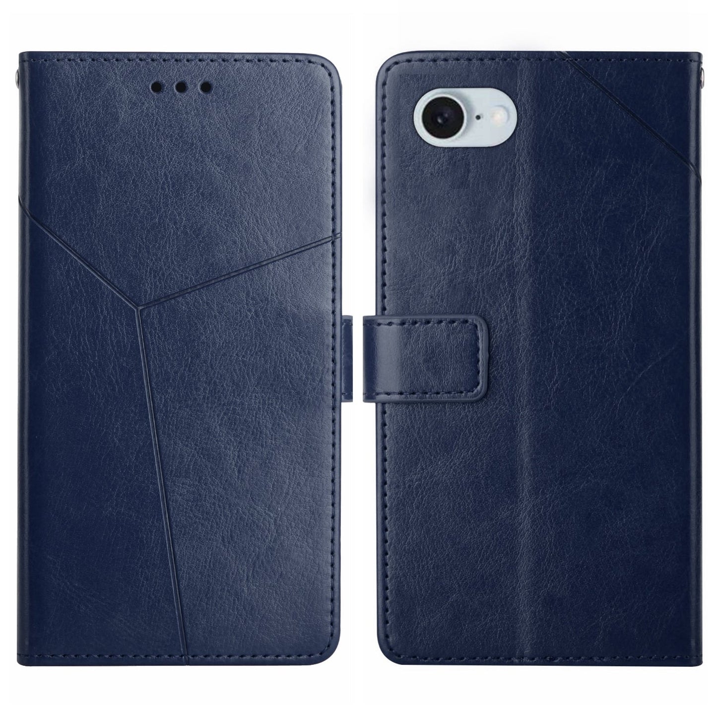 For iPhone 16e HT01 Y-shaped Pattern Flip Leather Phone Case(Blue)