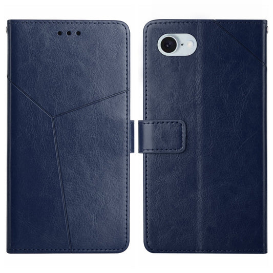 For iPhone 16e HT01 Y-shaped Pattern Flip Leather Phone Case(Blue)