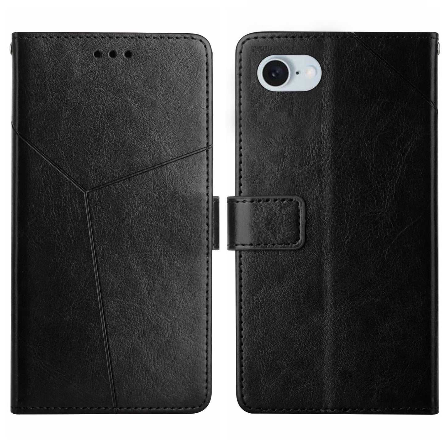 For iPhone 16e HT01 Y-shaped Pattern Flip Leather Phone Case(Black)