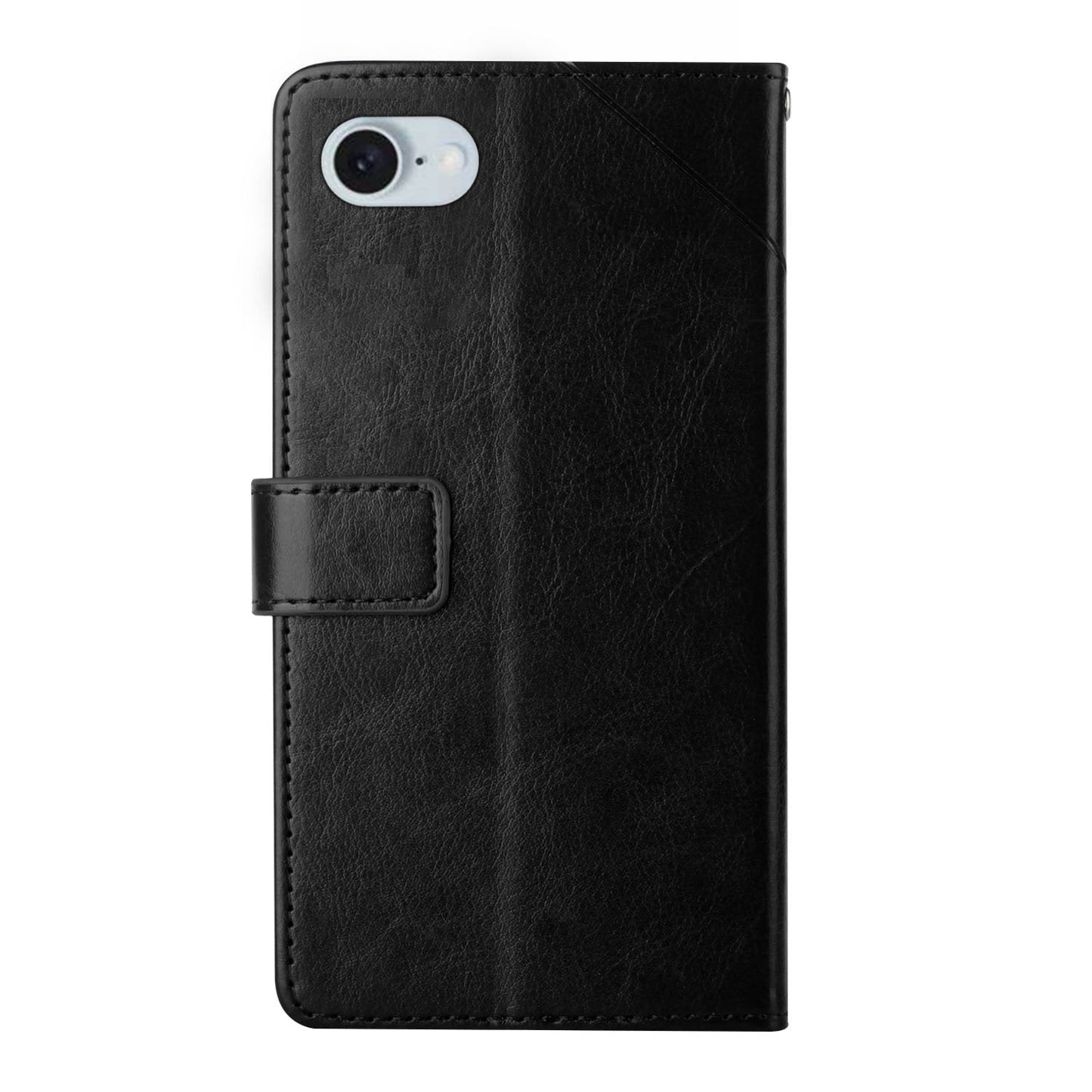 For iPhone 16e HT01 Y-shaped Pattern Flip Leather Phone Case(Black)