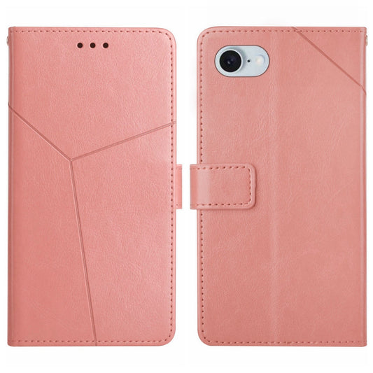 For iPhone 16e HT01 Y-shaped Pattern Flip Leather Phone Case(Pink)