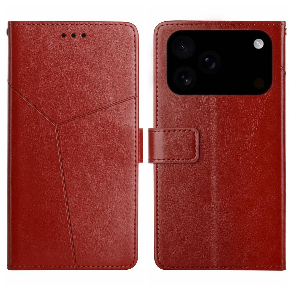 Compatible with iPhone 18 Pro & 17 Pro HT01 Y-shaped Pattern Flip Leather Phone Case - Brown