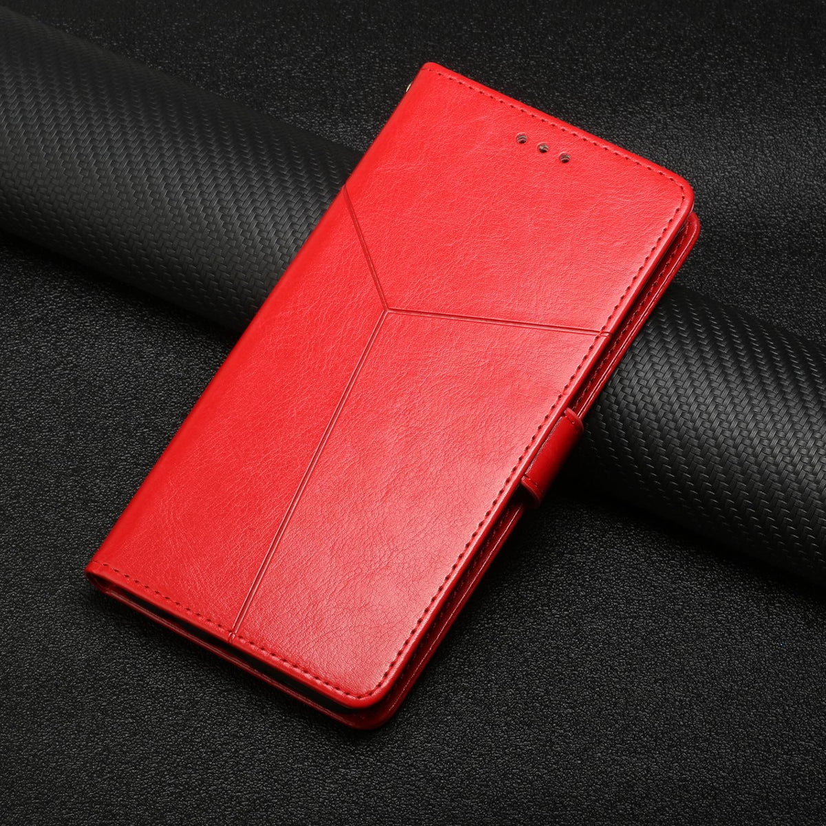 Compatible with iPhone 18 Pro Max & 17 Pro Max HT01 Y-shaped Pattern Flip Leather Phone Case - Red