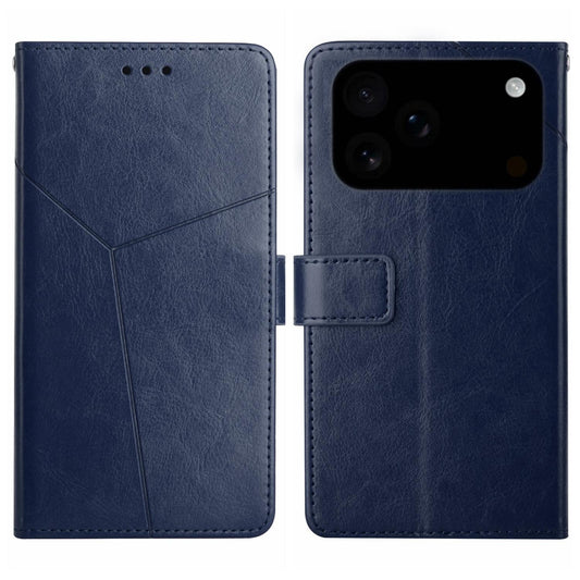 Compatible with iPhone 18 Pro Max & 17 Pro Max HT01 Y-shaped Pattern Flip Leather Phone Case - Blue