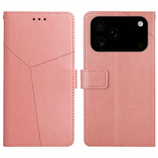 Compatible with iPhone 18 Pro Max & 17 Pro Max HT01 Y-shaped Pattern Flip Leather Phone Case - Pink