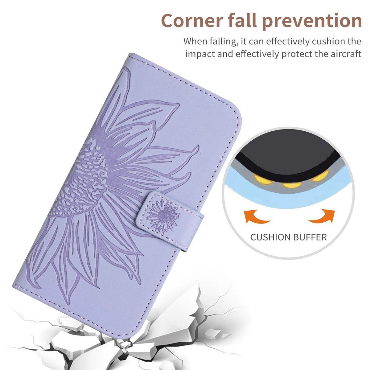 Compatible with iPhone 18 Pro Max & 17 Pro Max Skin Feel Sun Flower Embossed Flip Leather Phone Case with Lanyard - Purple