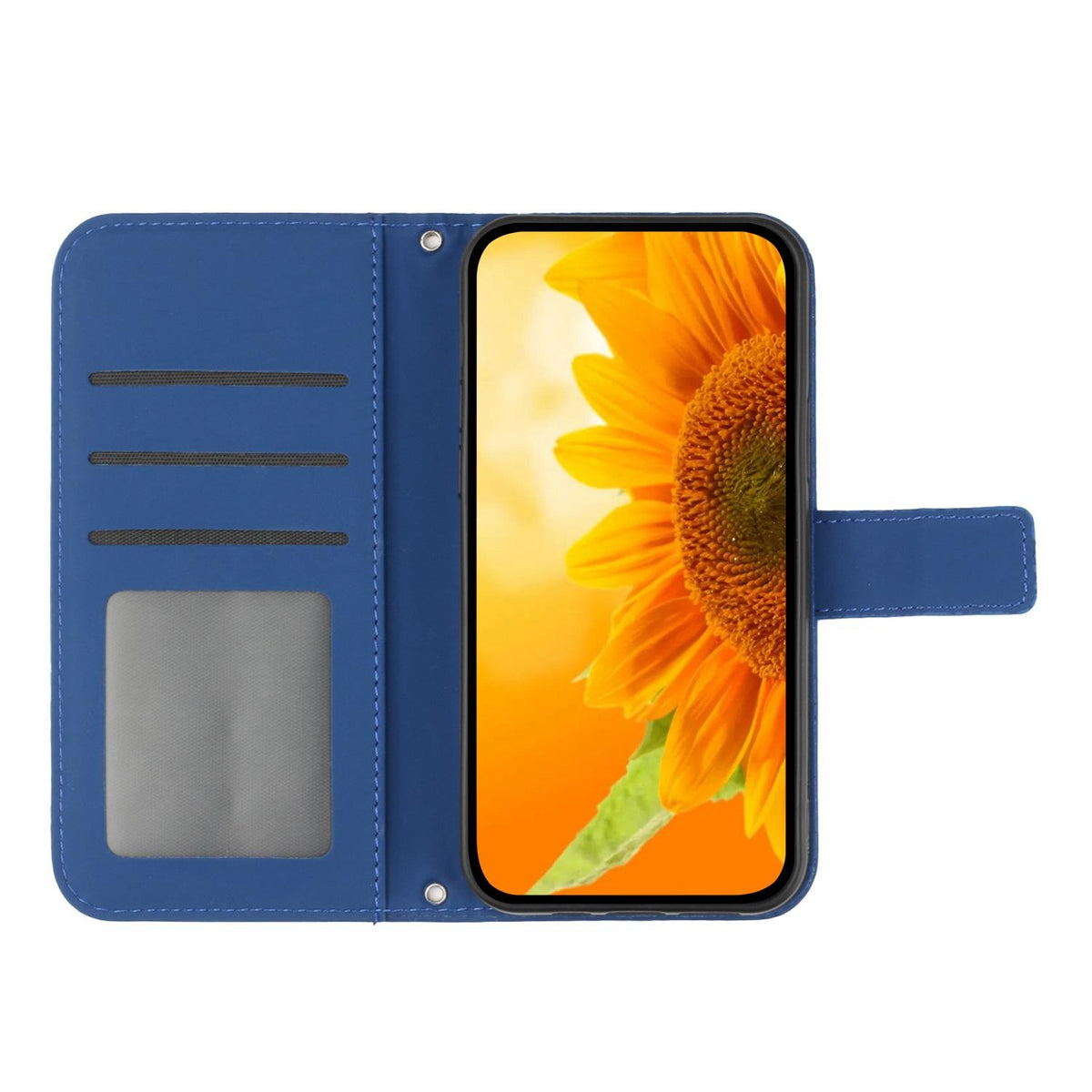 Compatible with iPhone 18 Pro Max & 17 Pro Max Skin Feel Sun Flower Embossed Flip Leather Phone Case with Lanyard - Dark Blue