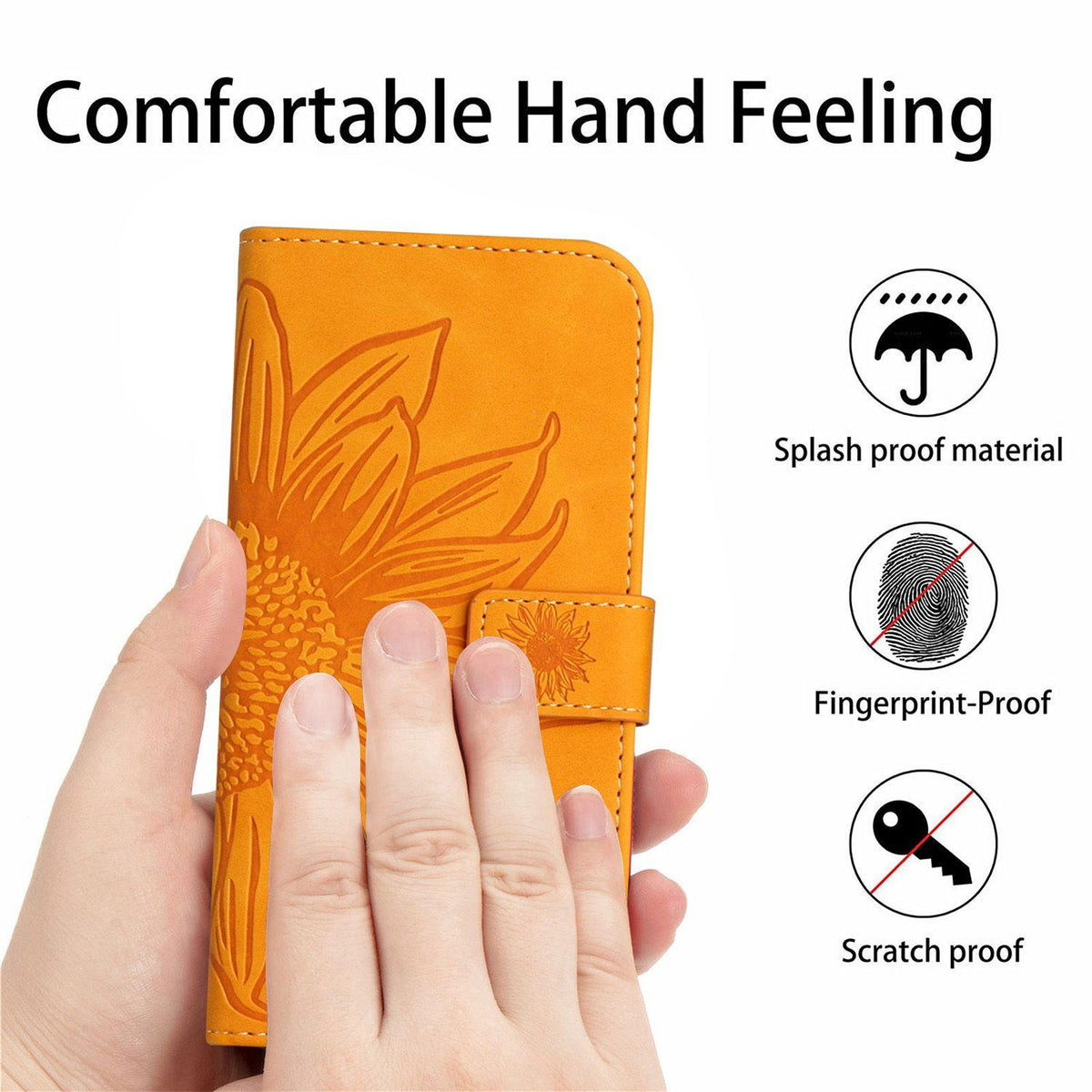 Compatible with iPhone 18 Pro Max & 17 Pro Max Skin Feel Sun Flower Embossed Flip Leather Phone Case with Lanyard - Yellow