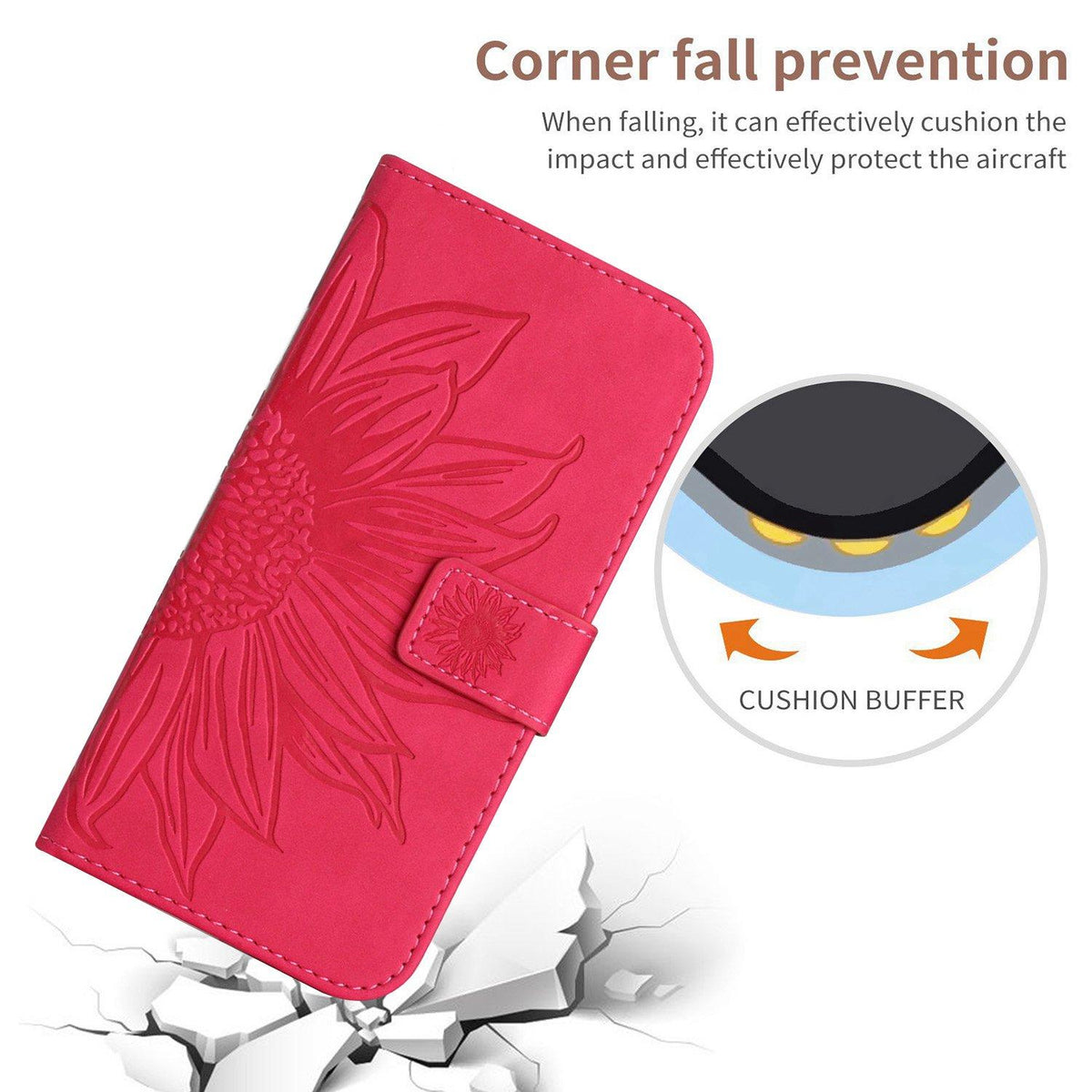 Compatible with iPhone 18 Pro Max & 17 Pro Max Skin Feel Sun Flower Embossed Flip Leather Phone Case with Lanyard - Rose Red
