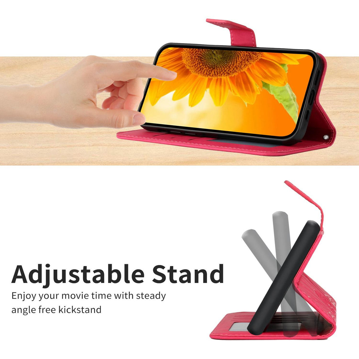 Compatible with iPhone 18 Pro Max & 17 Pro Max Skin Feel Sun Flower Embossed Flip Leather Phone Case with Lanyard - Rose Red