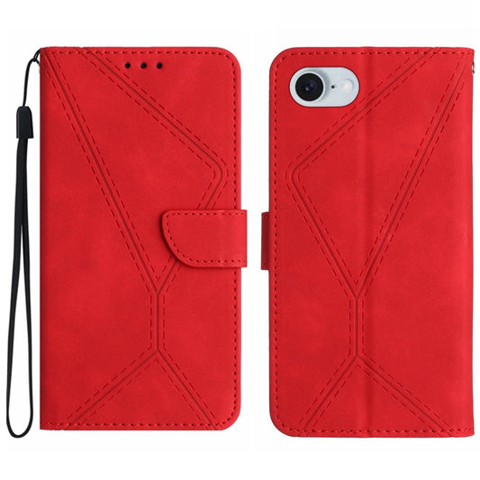 For iPhone 16e Stitching Embossed Leather Phone Case(Red)