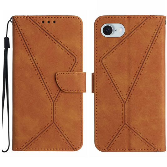 For iPhone 16e Stitching Embossed Leather Phone Case(Brown)